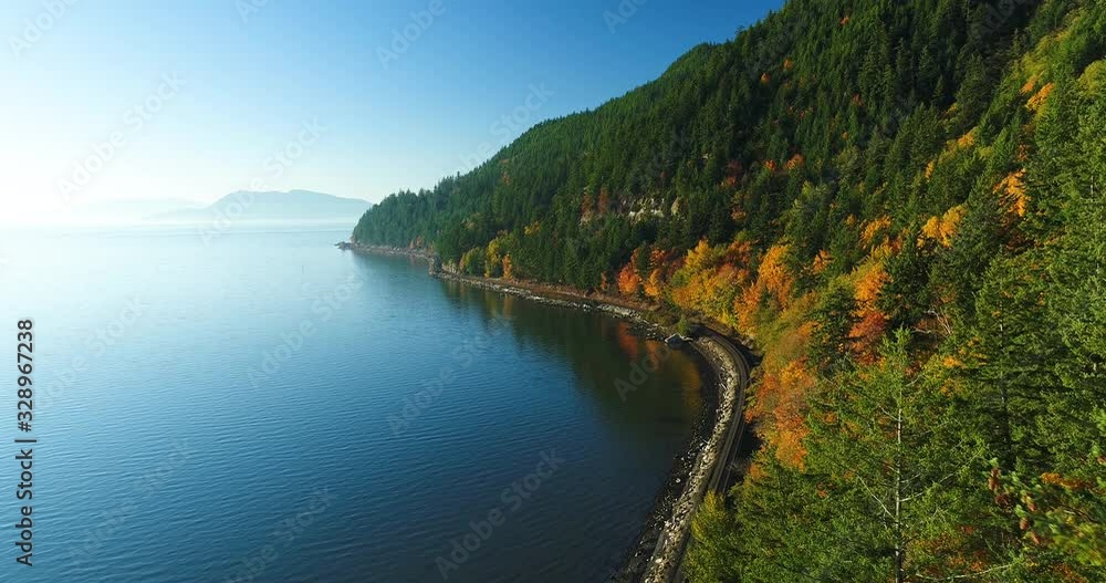 Sunny Day Bellingham Washington Chuckanut Drive Coastline Aerial Landscape Autumn Forest Sunny Day Bellingham Washington Chuckanut Drive Coastline Aerial Landscape Autumn Forest