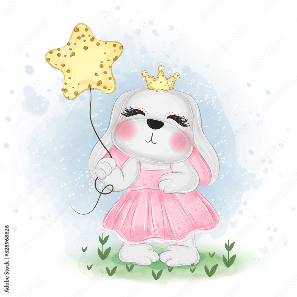 Fototapeta premium cute easter bunny holding the star nursery watercolor illustration