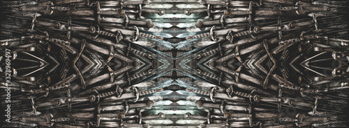 Metal knight swords horizontal background. Close up. The concept Knights.