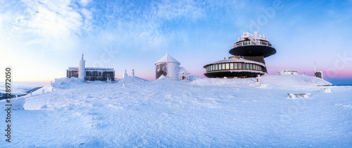 Fototapeta Naklejka Na Ścianę i Meble -  Winter landscape of Sniezka mountain in Poland - Panorama