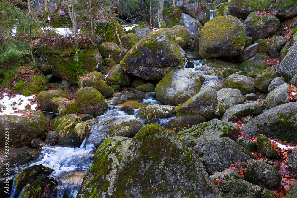 North Bohemia forest Landscape with White Stream, Jizera Mountains, Czech Republic North Bohemia forest Landscape with White Stream, Jizera Mountains, Czech Republic