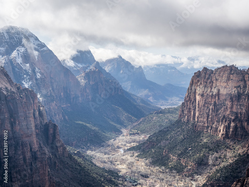 View of winter Zion Canyon from Angels Landgin trail