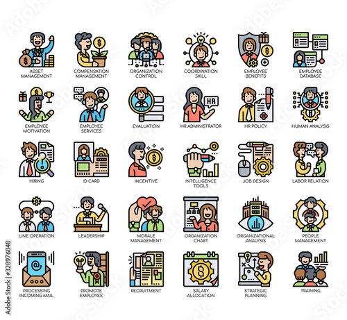 Set of human resource thin line and pixel perfect icons for any web and app project.