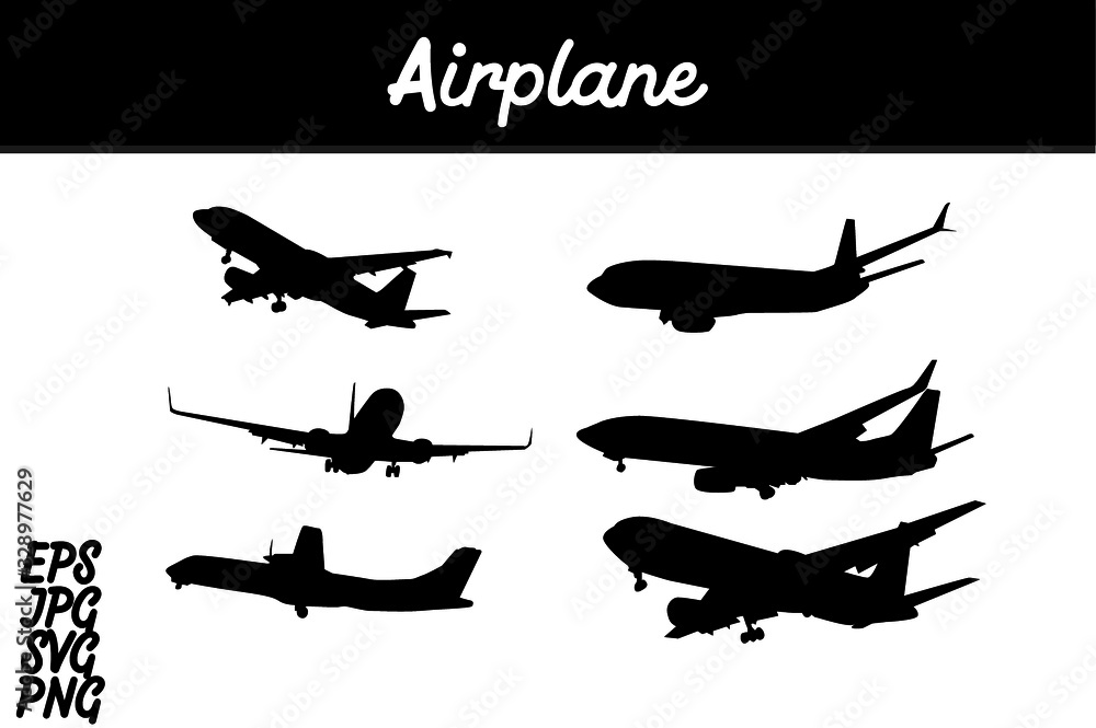set of vector illustration of an silhouette airplane
