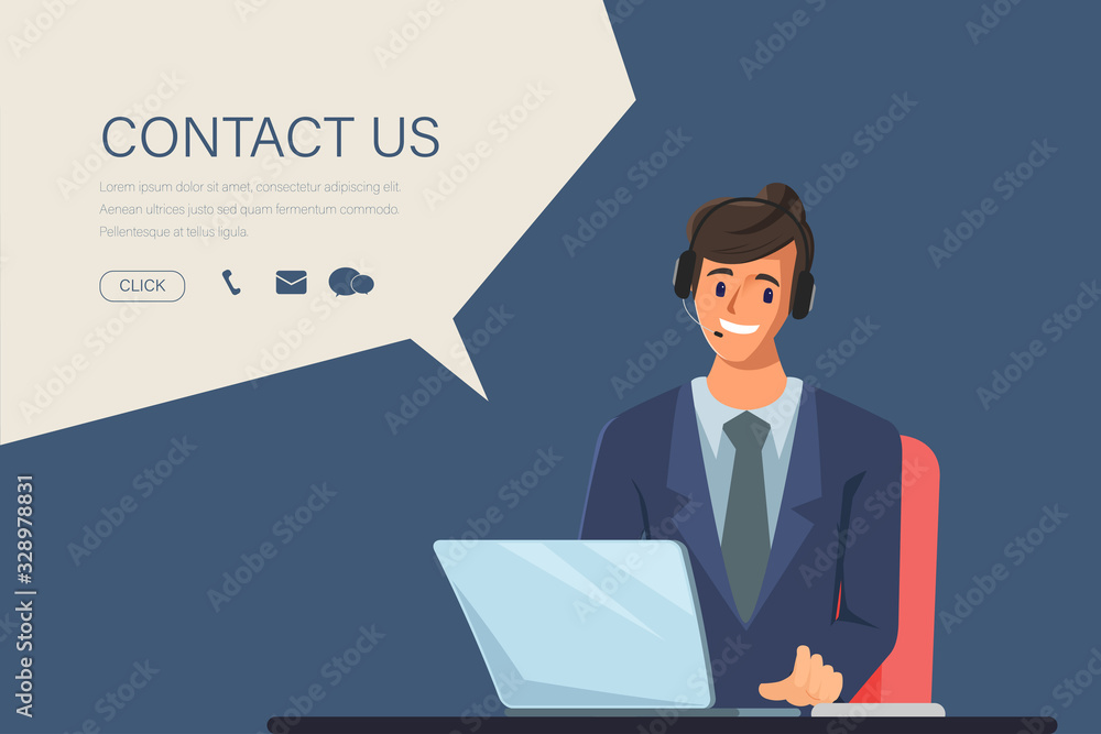 Character of businessman in Call center job. Animation scene for motion graphic. Contact us link on website information. Character of businessman in Call center job. Animation scene for motion graphic. Contact us link on website information.