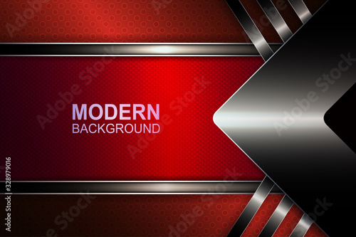 Red textured design with a metallic arrow with rays, a red cramped border