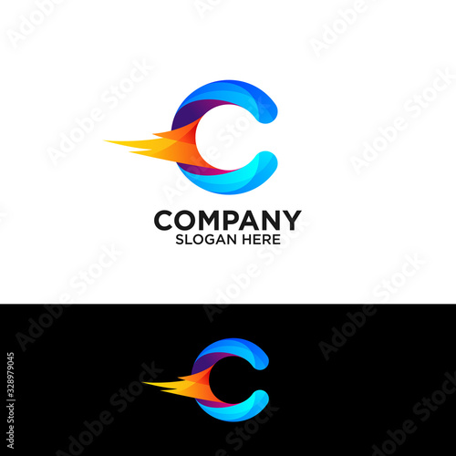 Colorful letter C with fire logo design