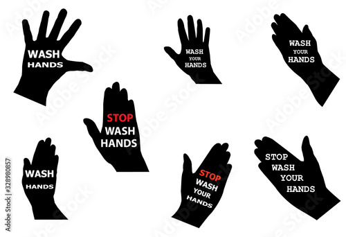 hands in silhouette with wash your hands written on them