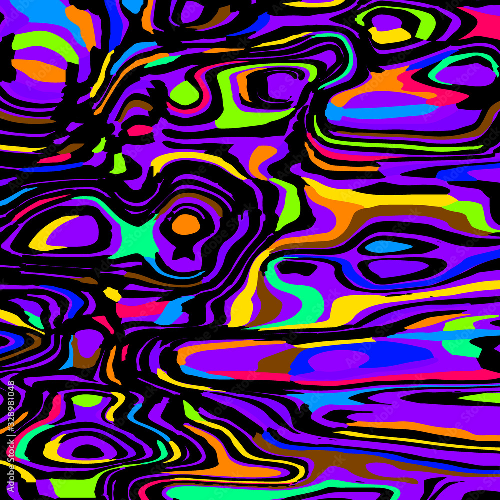 Juicy flowing spots of neon colors with violet.