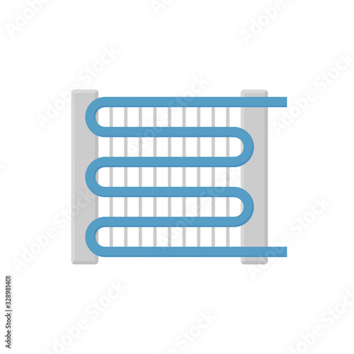 Condenser coil vector icon consist of copper or aluminium tubes, fins for holds refrigerant, gas, pressure in air compressor machine for ductless system, heating ventilation, air conditioning hvac.