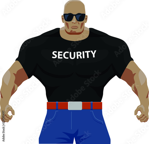 Big man muscle man with security shirt