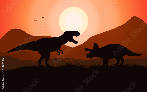 Vector dinosaur battle silhouette