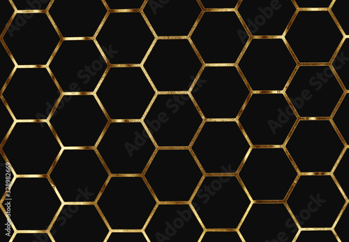 Abstract golden background, golden cells and pentagons