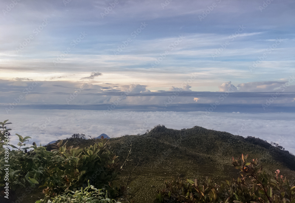 Landscape views of cloud on the top mountain lawu central java