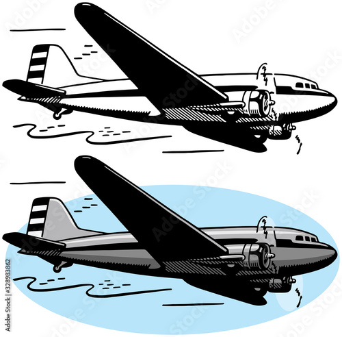 A drawing of an American World War II era transport aircraft. 