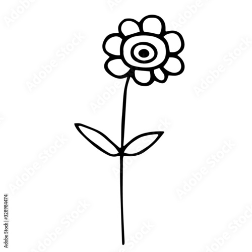 vector, illustration, drawing, handmade, isolated, flower, branch, plant, leaves, flora, glade, spring, summer, Park, tree, paper, marker, pen, black, white background, simple, abstract, art, design, 