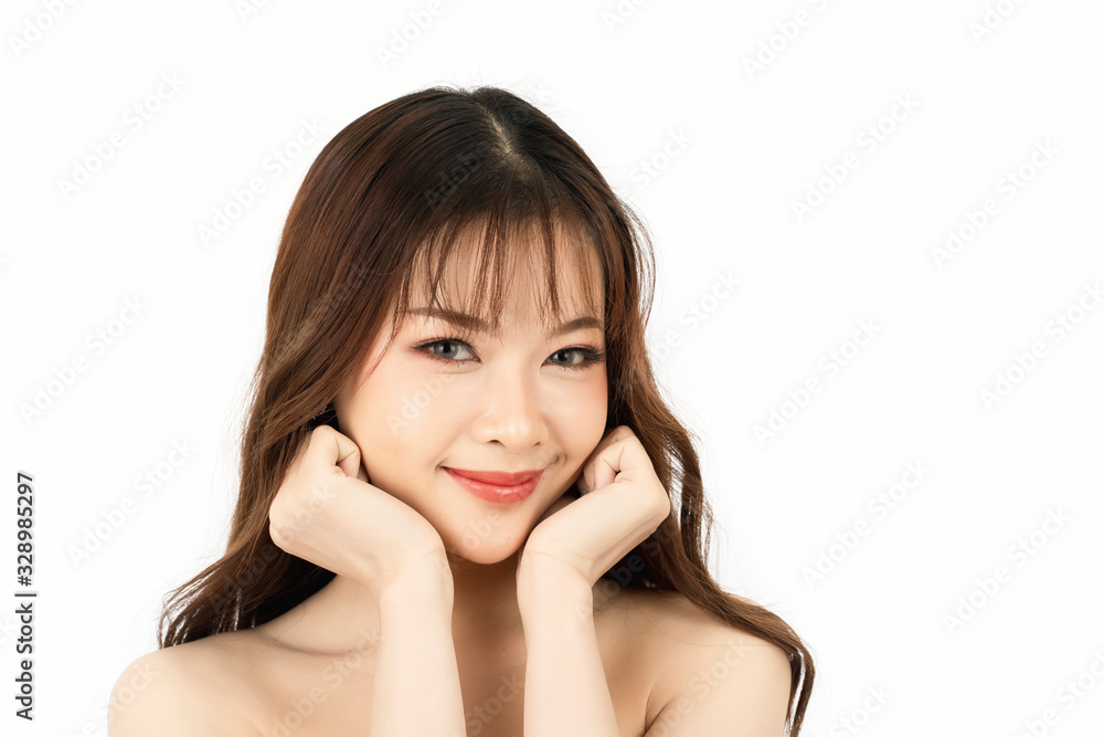 Portrait of attractive young woman with beauty skin and face isolated on white background. Healthy skin and face care concept. Portrait of attractive young woman with beauty skin and face isolated on white background. Healthy skin and face care concept.