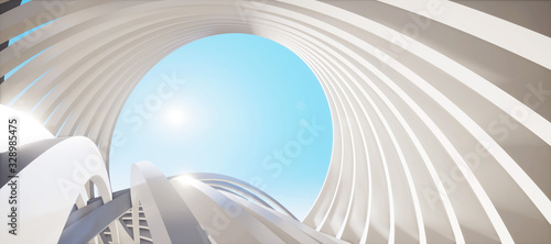 Fototapeta Naklejka Na Ścianę i Meble -  Colorful abstract panoramic background: geometric white ring. ( Car backplate, 3D rendering computer digitally generated illustration.)