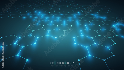 modern blue connection hexagon technology abstract vector background,innovation speed communication technology business background,futuristic tech background