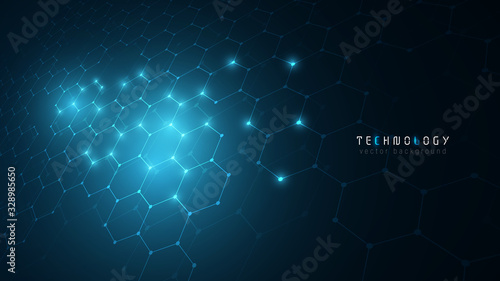 virtual reality blue connection hexagon technology cyberspace abstract vector background,modern innovation speed communication technology business background,futuristic tech background