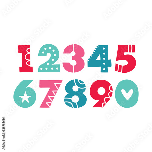 Bold hand drawn vector numbers with patterns and shapes