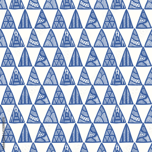 vector blue ethnic multi triangle seamless pattern on white