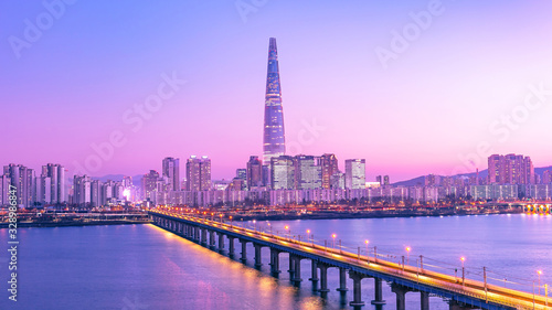 Seoul City at Sunset and han river South Korea