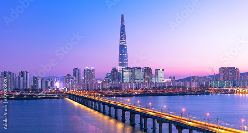 Seoul City at Sunset and han river South Korea