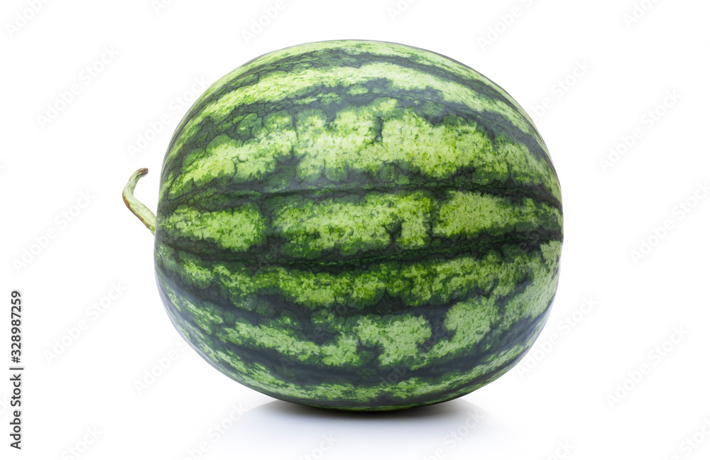 Whole watermelon isolated on white background with clipping path.