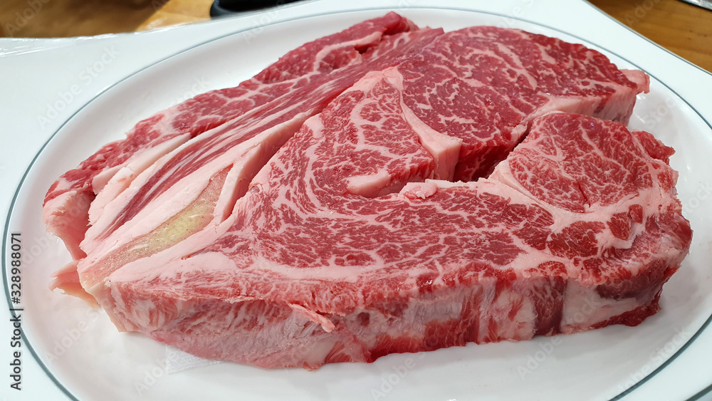 Rib eye of beef on a plate