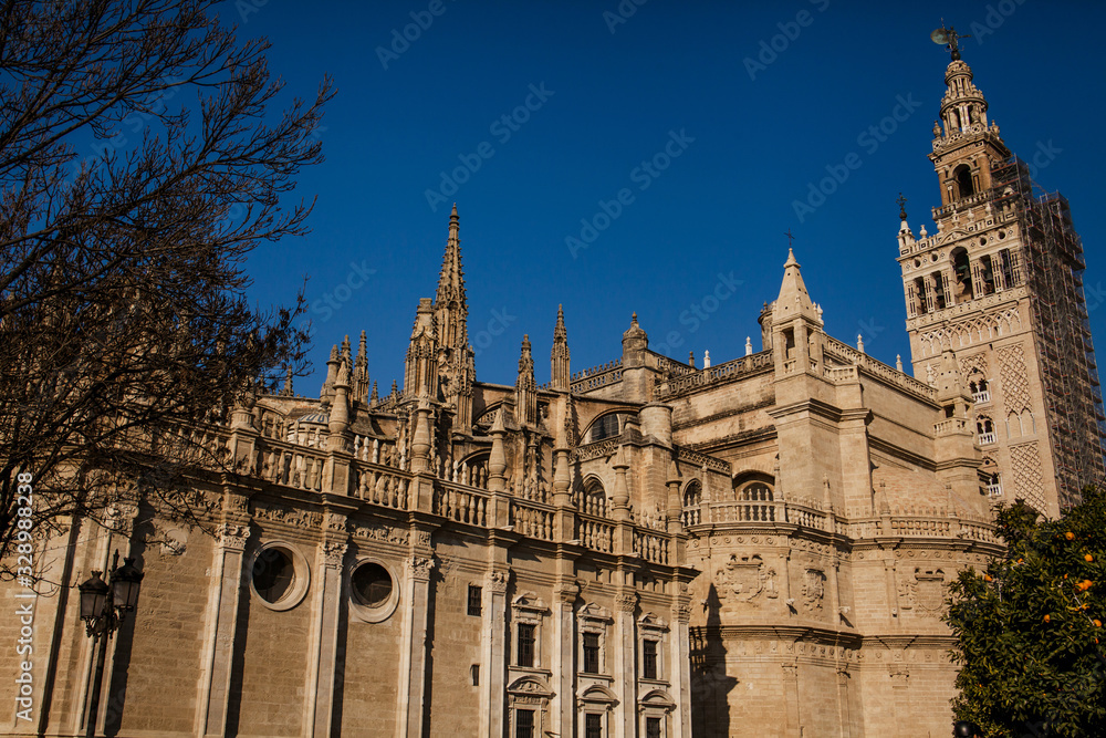 Fototapeta premium Door of the Conception and The Giralda. The Cathedral of Seville, Andalusia, Spain