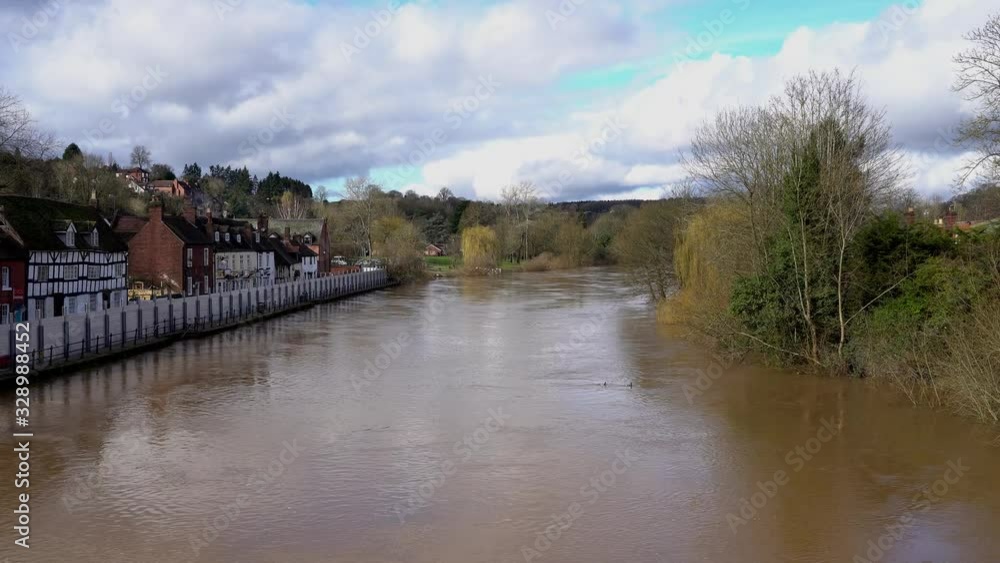 Flood defences in place along the river Severn at Bewdley, Worcestershire. UK. Flood defences in place along the river Severn at Bewdley, Worcestershire. UK.