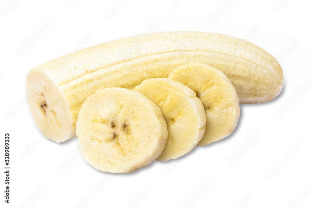 Banana slice isolated on white background with clipping path.