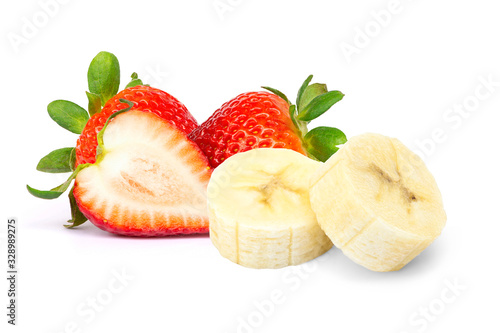 Strawberry and banana isolated on white background.