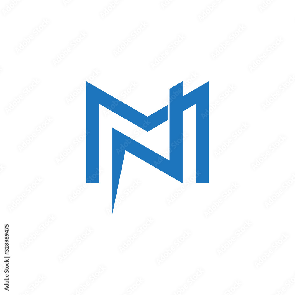 letter mn blue thunder bolt shape simple geometric design logo vector letter mn blue thunder bolt shape simple geometric design logo vector