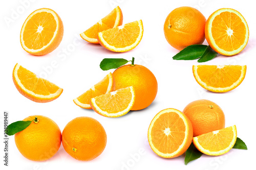 Set of fresh organic orange fruits isolated on white background.