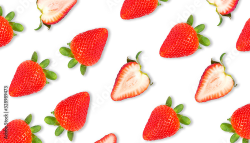 Strawberry seamless pattern top view.