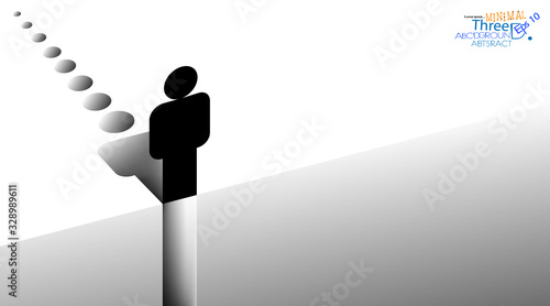 Man stand on the edge. Minimal contrast white or black background. Flat Ground symbol concept vector. Delicate nuance of muted shade, geometric art gradient piece. Illustration. Design.