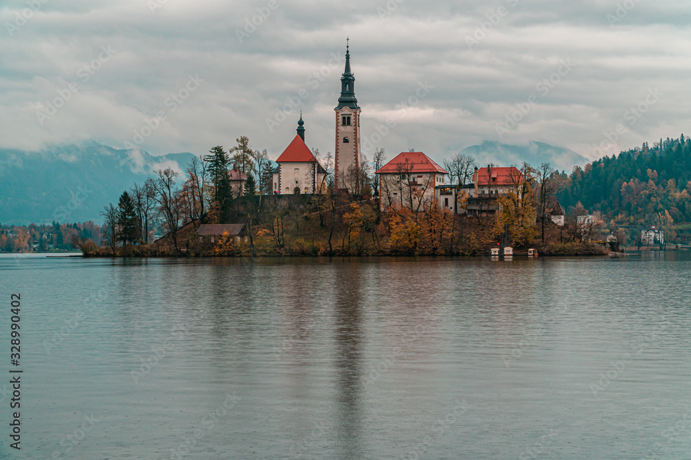 Famous lake Bled in Slovenia on late Autumn