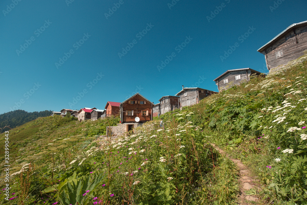 village houses and pokut plateau in rize turkey