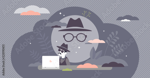 Incognito mode concept, flat tiny person vector illustration