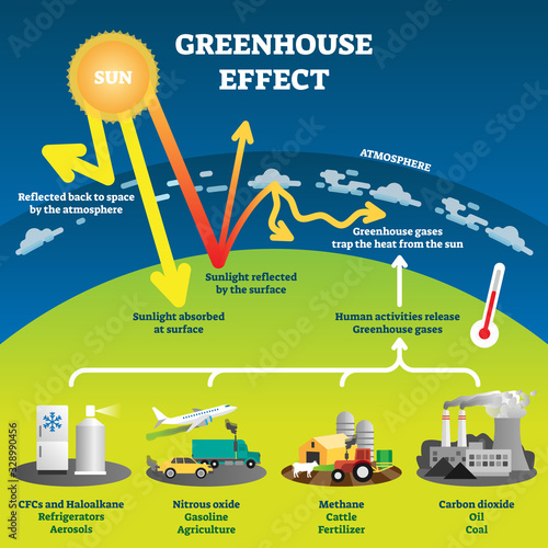 Greenhouse effect vector illustration diagram