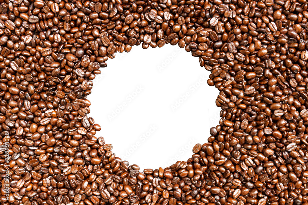 Naklejka premium Circle frame of coffee beans isolated on white background