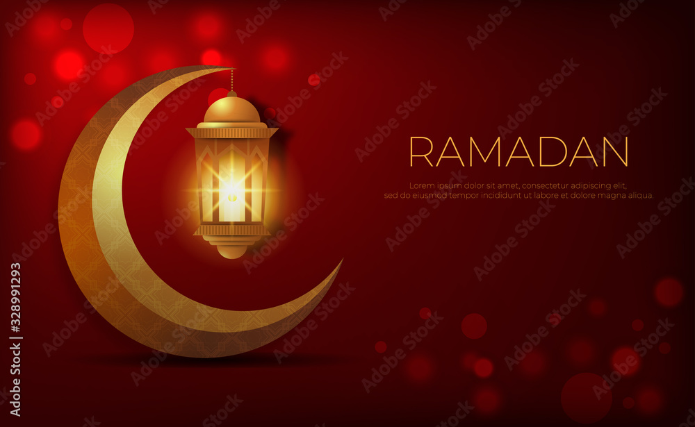 Naklejka premium Illustration of Crescent and Hanging Lantern With Golden Color