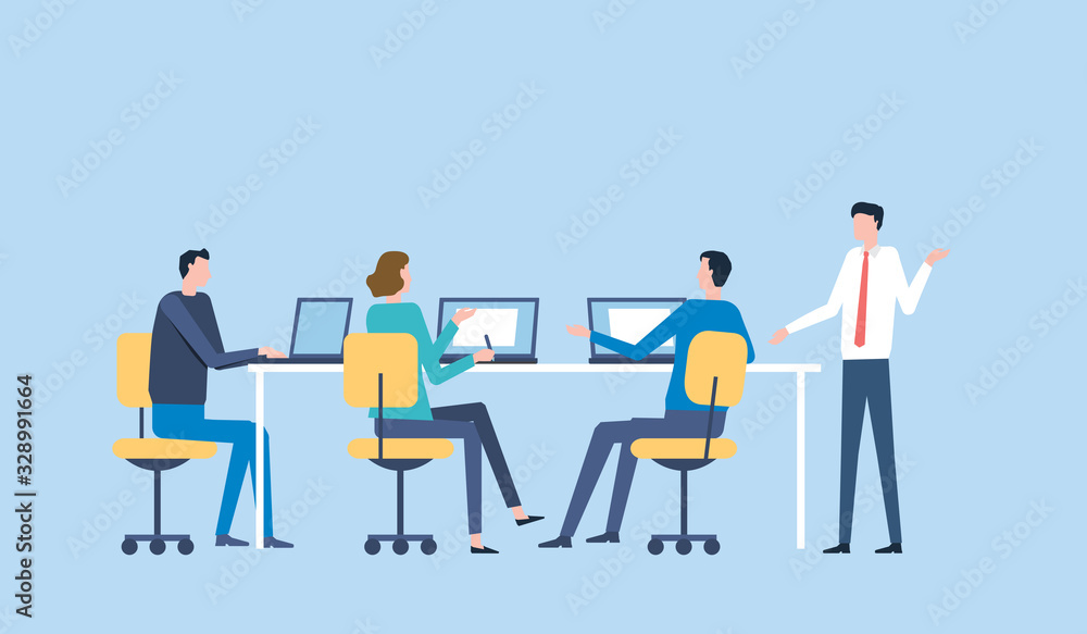 flat vector business team working and project collaboration process meeting concept flat vector business team working and project collaboration process meeting concept