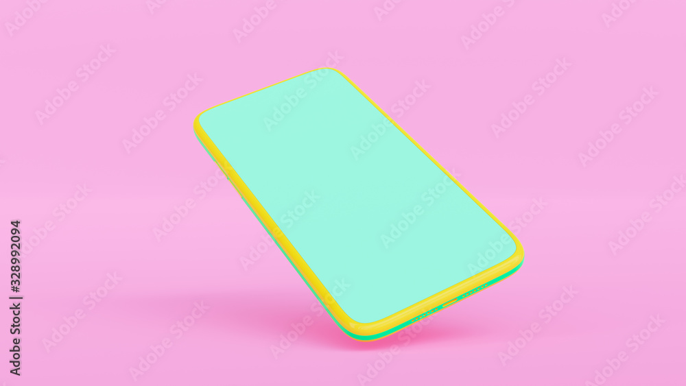 Smartphone Mockup pastel color isolated on pink background. 3D Render. Smartphone Mockup pastel color isolated on pink background. 3D Render.