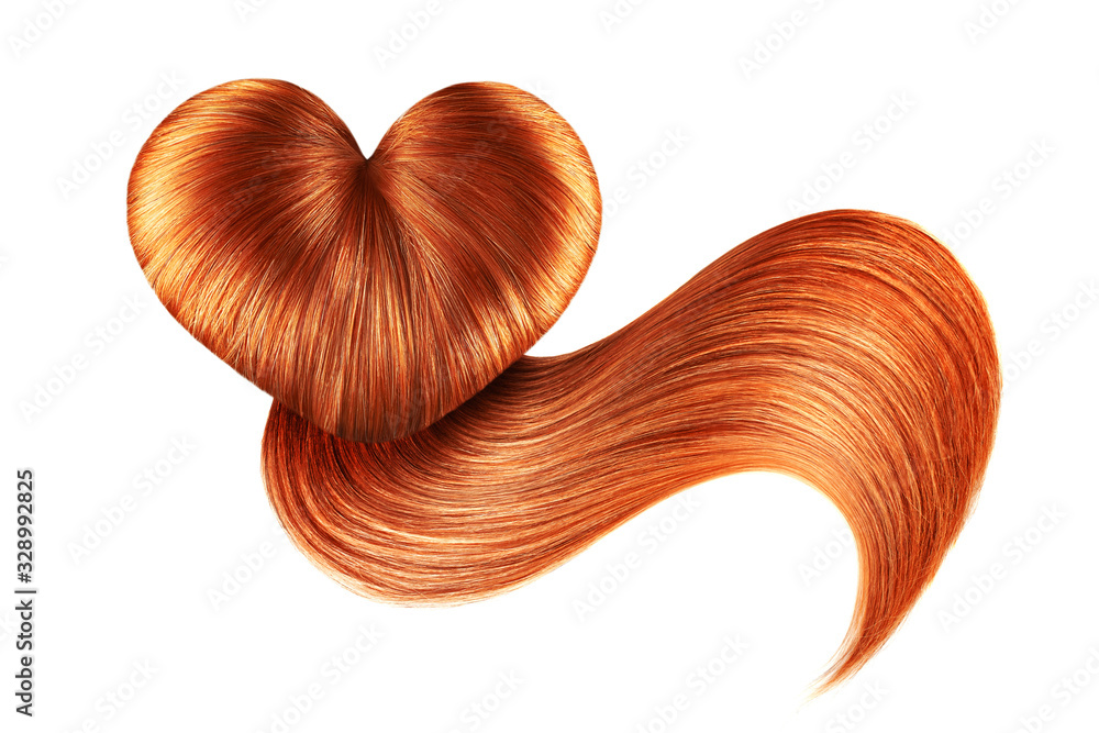 Hair heart on white, isolated. Red doughnut bun Hair heart on white, isolated. Red doughnut bun