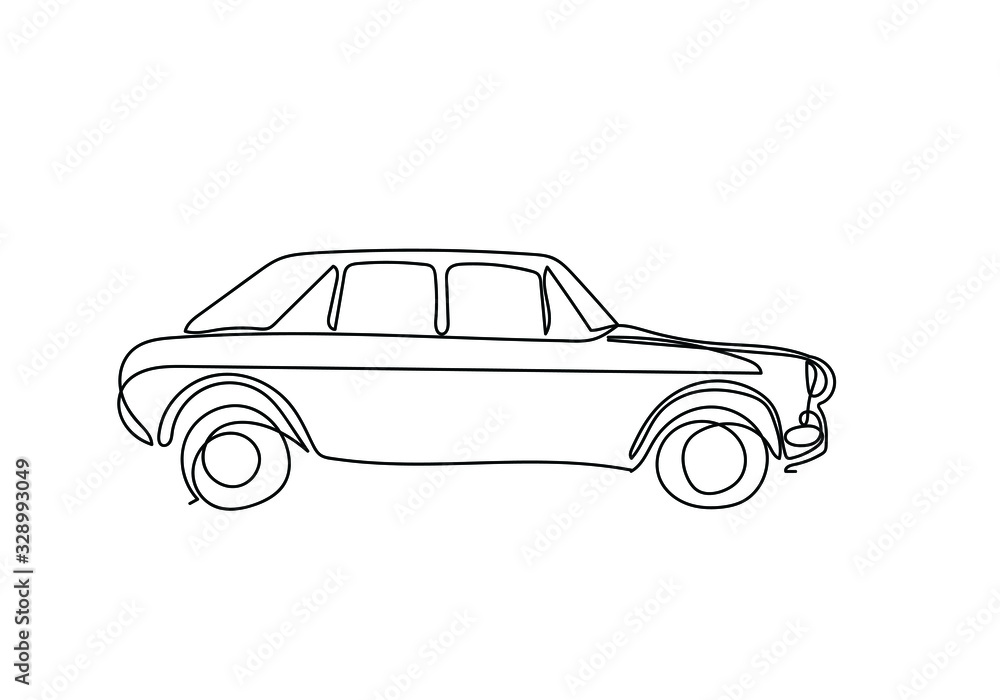 One continuous line drawing of vintage car