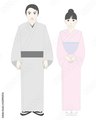 着物を着た男女の全身イラスト