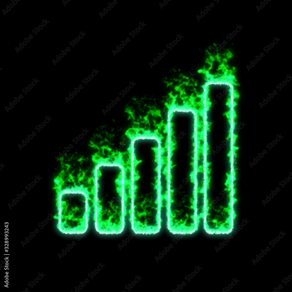 The symbol signal burns in green fire